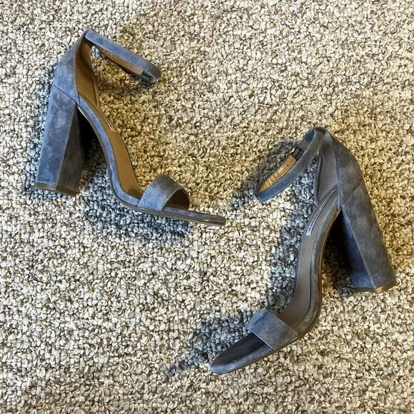 STEVE MADDEN Carrson Blue Suede Ankle Strap Open Toe Block Heels Size 9.5 - Picture 4 of 10